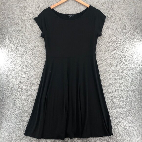 Lbisse Dress Womens 1X Plus Black A Line Travel Knit Short Sleeve Knee Length - Picture 1 of 11